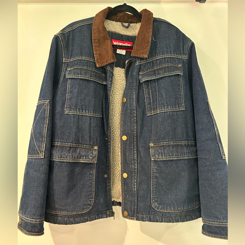 Wrangler Denim Sherpa Lined Chore Coat Barn Jacket Vintage Mens XL RN 15101 Vtg